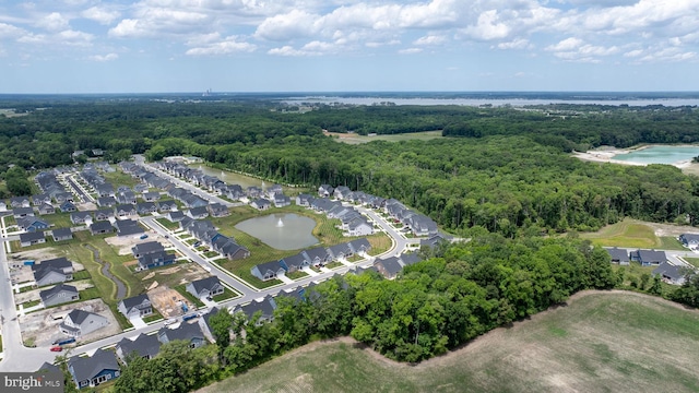 aerial view featuring a water view