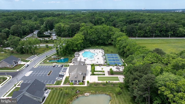 aerial view with a water view