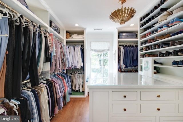 walk in closet featuring light wood-type flooring