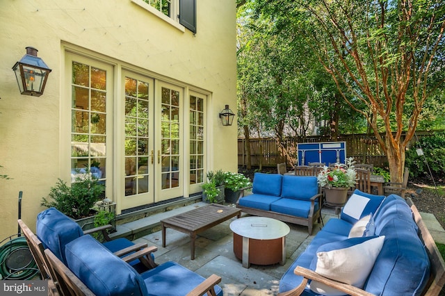 view of patio with an outdoor hangout area and french doors