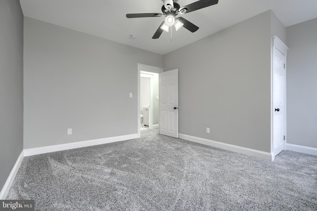 unfurnished bedroom featuring carpet floors and ceiling fan