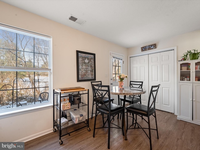 dining space featuring dark wood-type flooring