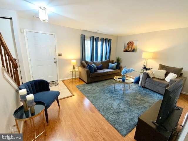 living room with hardwood / wood-style flooring