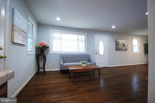 entrance foyer with dark wood-type flooring