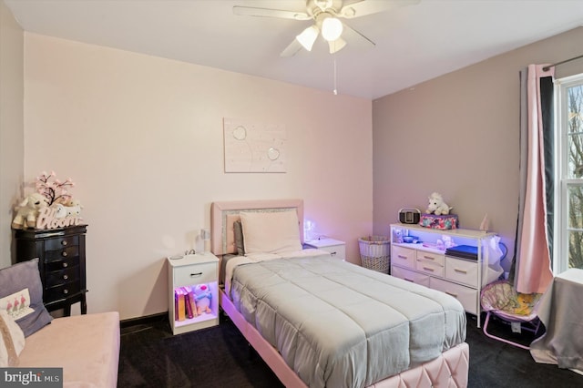 bedroom featuring carpet and ceiling fan