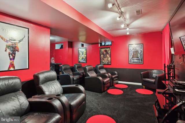 carpeted cinema with track lighting