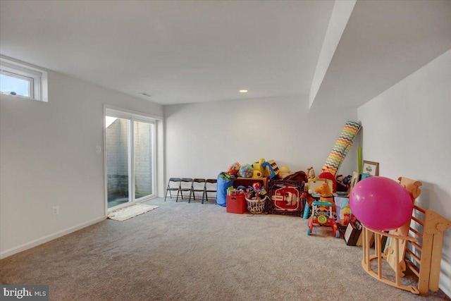 game room with carpet floors