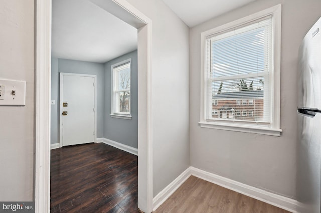 doorway with dark hardwood / wood-style flooring