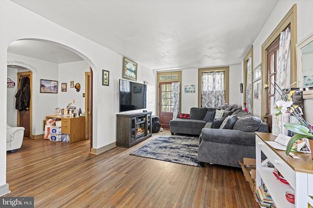 living room with hardwood / wood-style floors