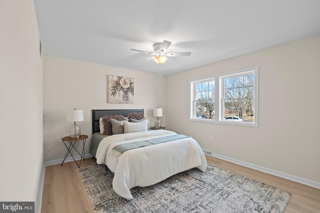 bedroom featuring ceiling fan and wood-type flooring