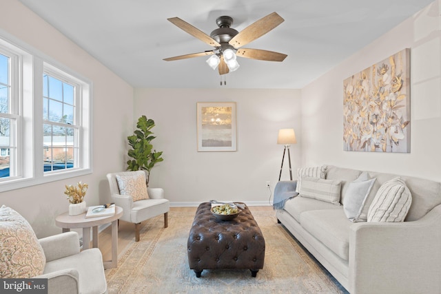 living room featuring ceiling fan