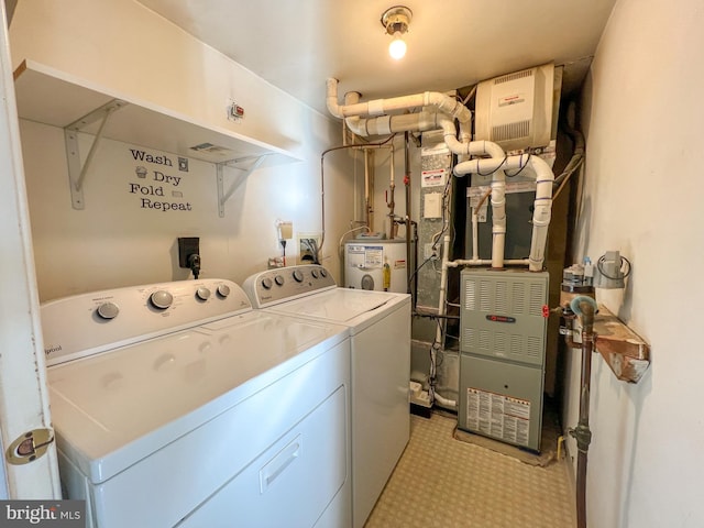 washroom featuring water heater and washer and dryer