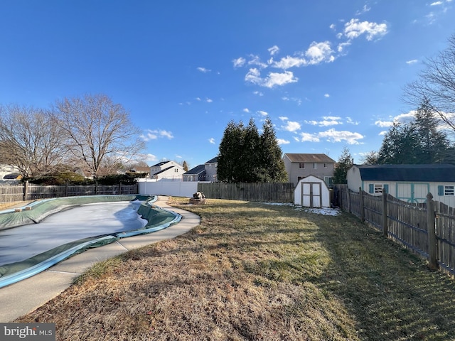 view of yard with a shed