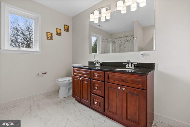 bathroom featuring vanity, toilet, and a shower with curtain