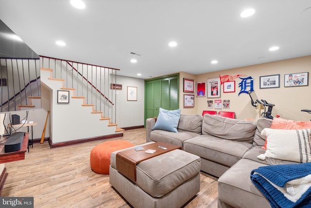 living room featuring light wood-type flooring