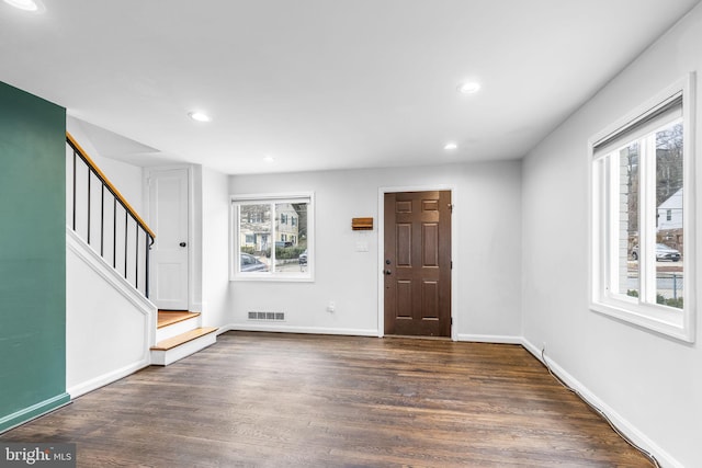 entrance foyer with dark wood-type flooring