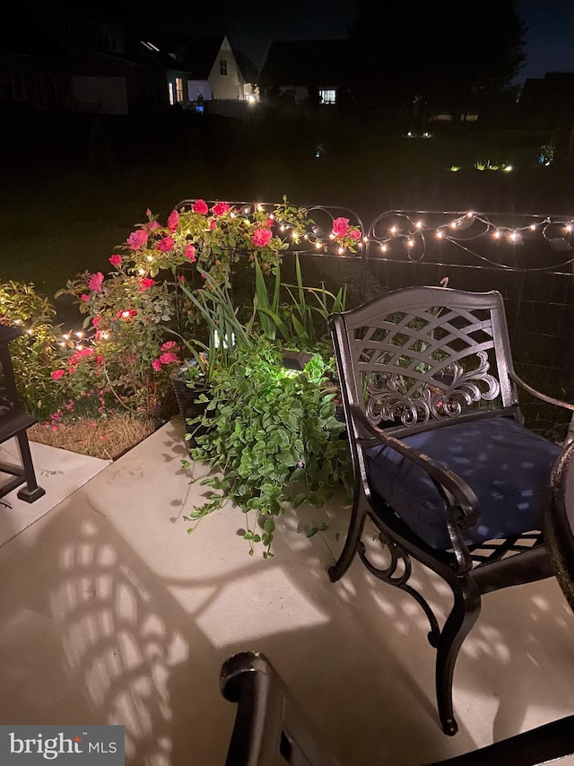 view of balcony at night