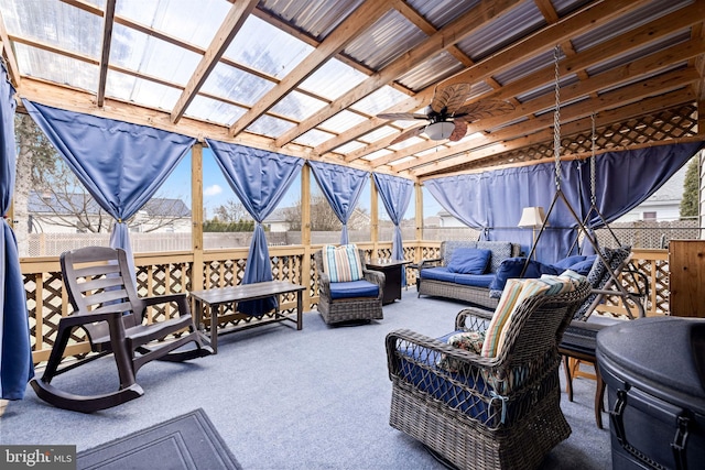 view of patio with an outdoor hangout area and ceiling fan