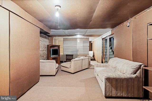 living room with light colored carpet