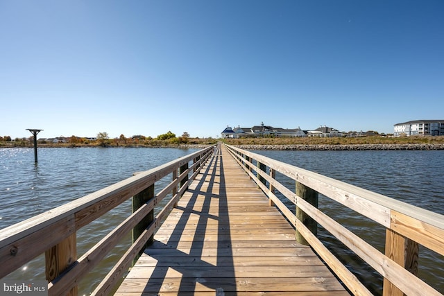 view of dock with a water view