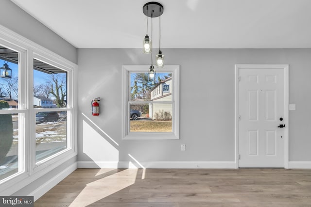 unfurnished dining area featuring light hardwood / wood-style floors