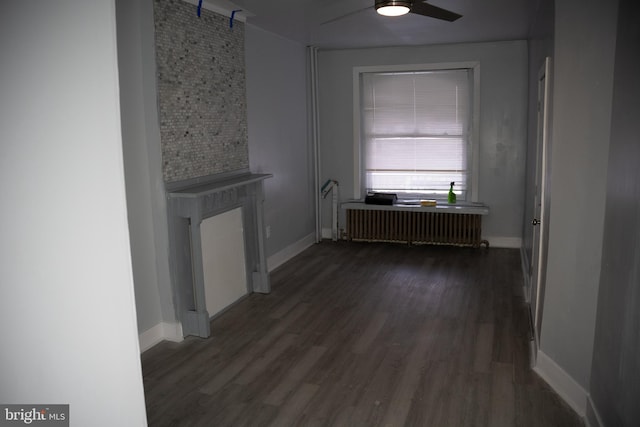 hall with dark hardwood / wood-style floors and radiator