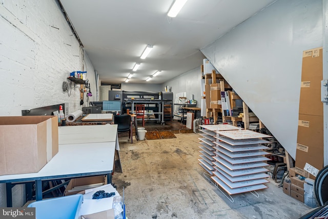 basement featuring a workshop area