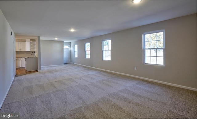 interior space with light colored carpet and sink