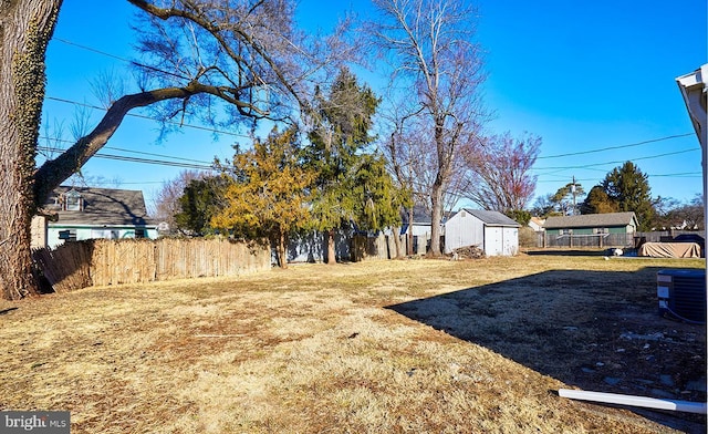 view of yard with a storage shed