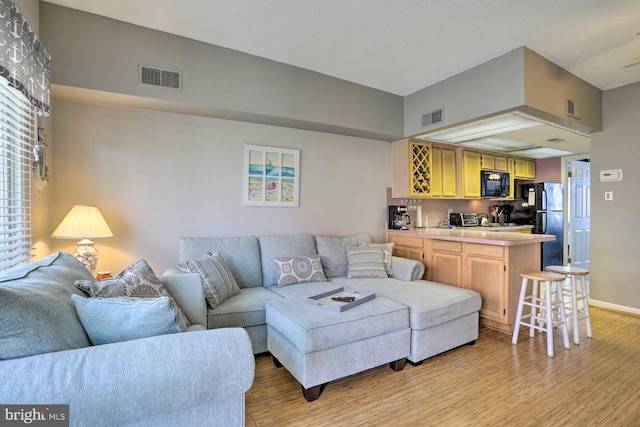 living room with light hardwood / wood-style flooring