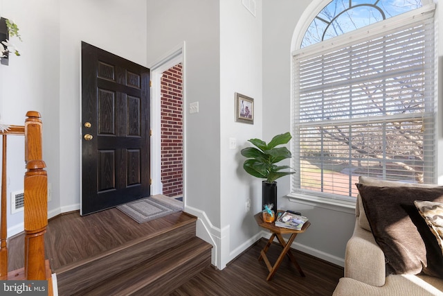 foyer featuring a high ceiling and dark hardwood / wood-style floors