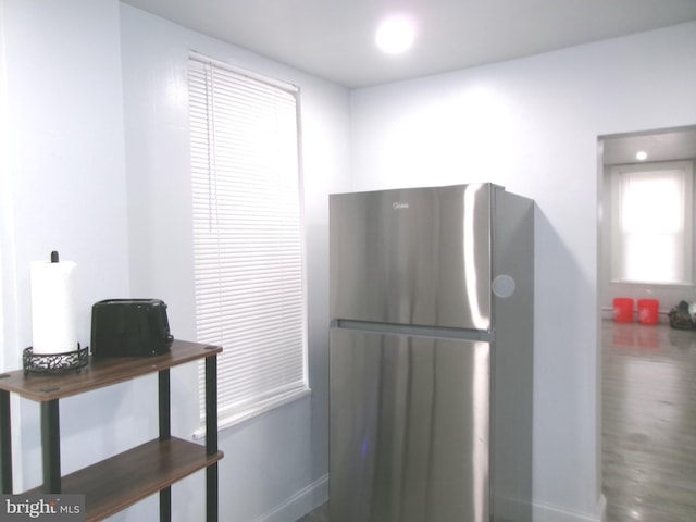 kitchen with stainless steel fridge