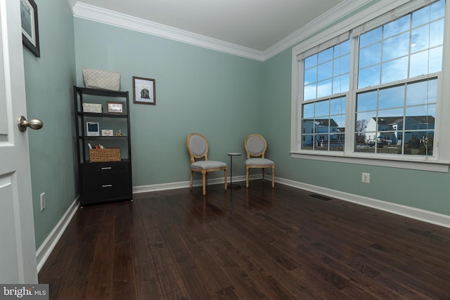 unfurnished room featuring crown molding and dark hardwood / wood-style flooring