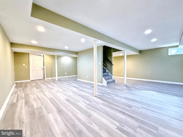 basement with light wood-type flooring