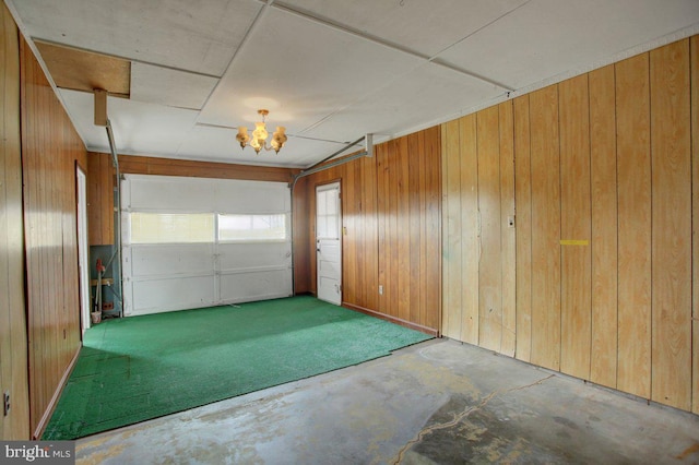 garage with wooden walls