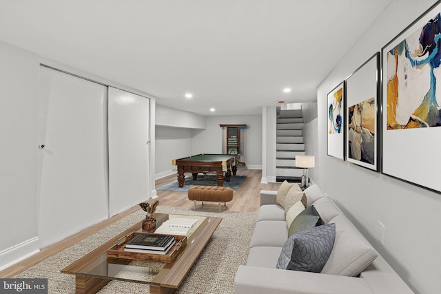 game room featuring light hardwood / wood-style flooring and pool table