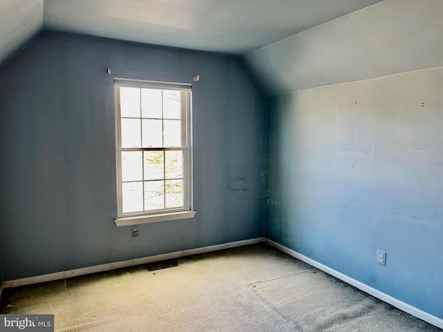 additional living space with lofted ceiling and carpet