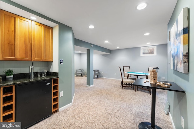 office featuring recessed lighting, light colored carpet, and baseboards