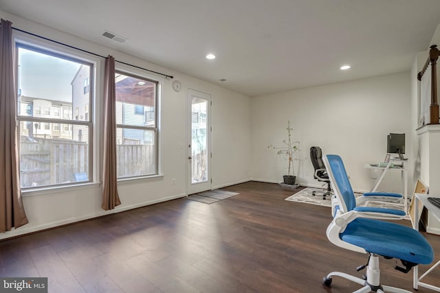 office area with dark hardwood / wood-style flooring