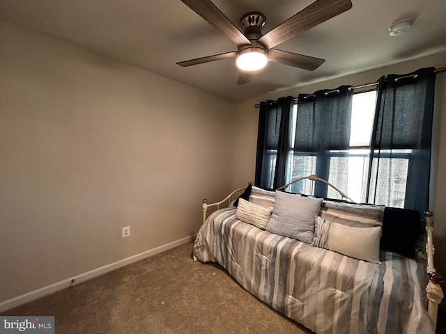 bedroom with carpet floors and ceiling fan