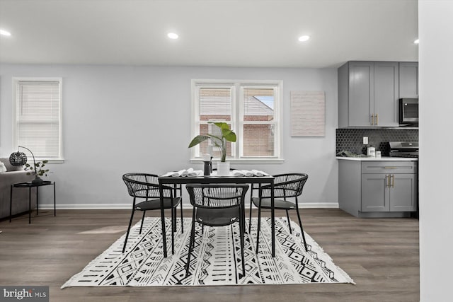 dining room with dark wood-type flooring