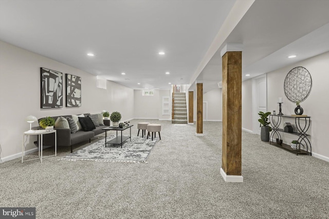 living room with carpet floors