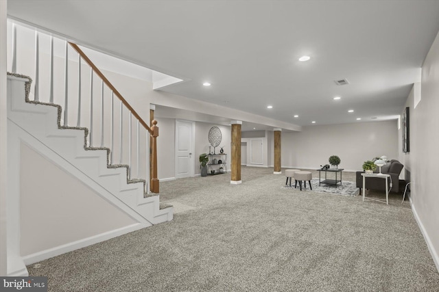 basement with carpet