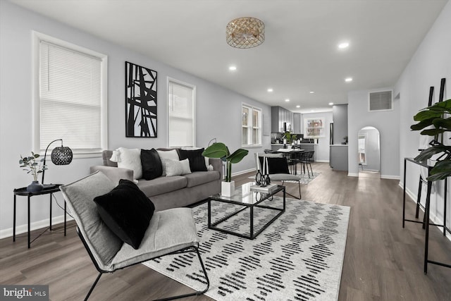 living room with hardwood / wood-style floors and plenty of natural light