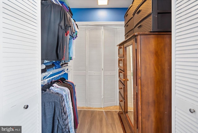 walk in closet featuring wood-type flooring