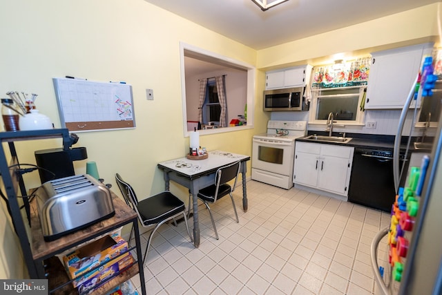 kitchen with white cabinetry, sink, dishwasher, and electric stove