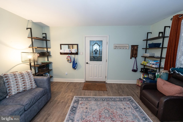 living room featuring dark wood-type flooring