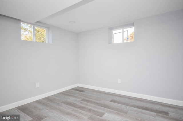 basement featuring light hardwood / wood-style flooring