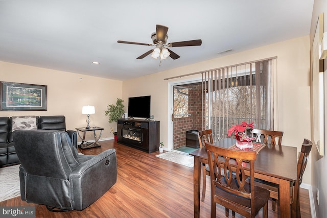 living room featuring hardwood / wood-style flooring and ceiling fan