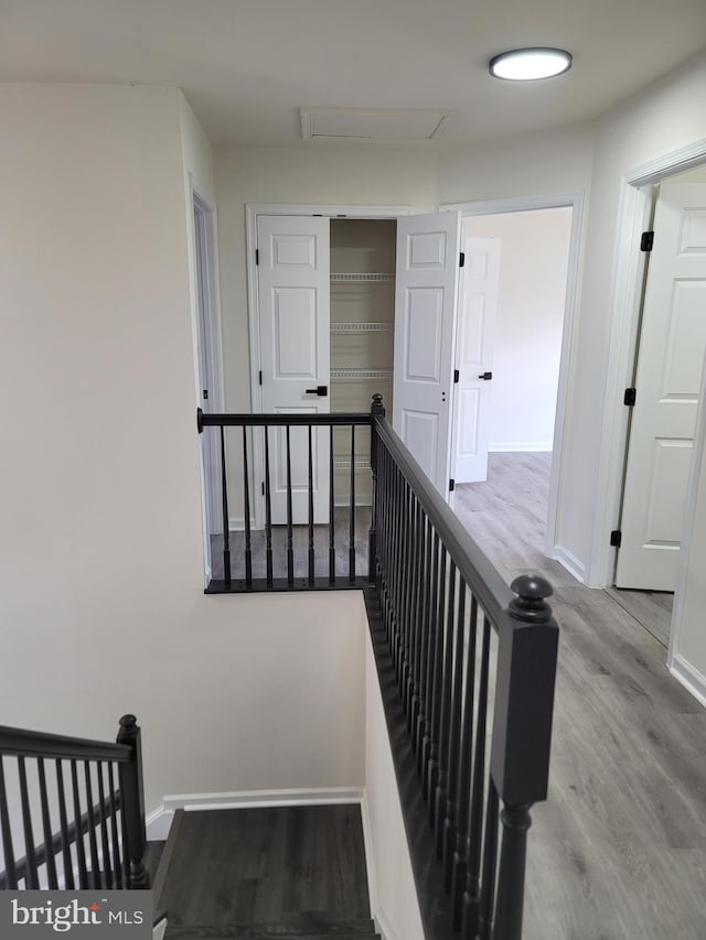 stairway with wood-type flooring